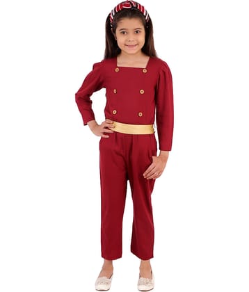 Kids Cave Girls Rayon Jumpsuit ( Pack of 1 , Maroon )