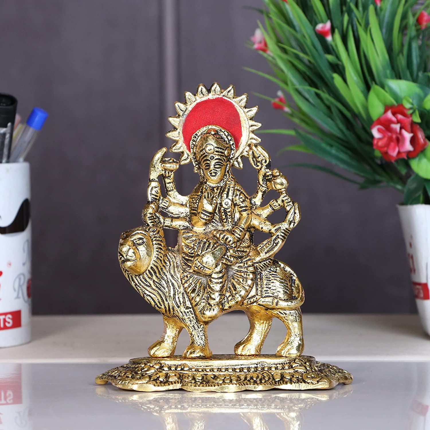 DreamKraft Durga Maa Murti, Shero vali ma Metal Statue for Navratri Pooja