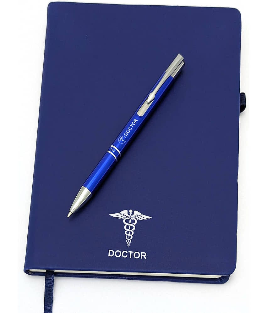 UJJi Doctor Logo Printed Blue Click Metal Pen & Notebook for Doctors Set