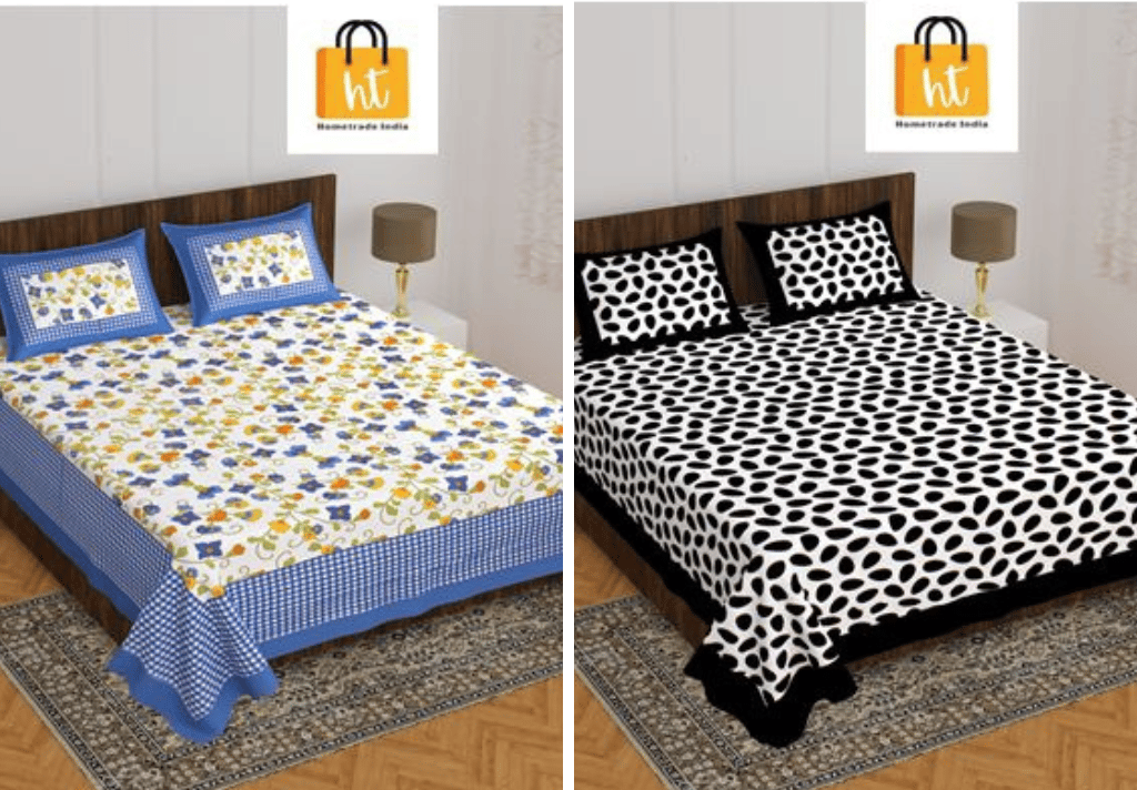 2201-Hometrade India- Standard Double Size (90*100 in )-Combo Jaipuri Double bedsheet With Matching Pillow Cover