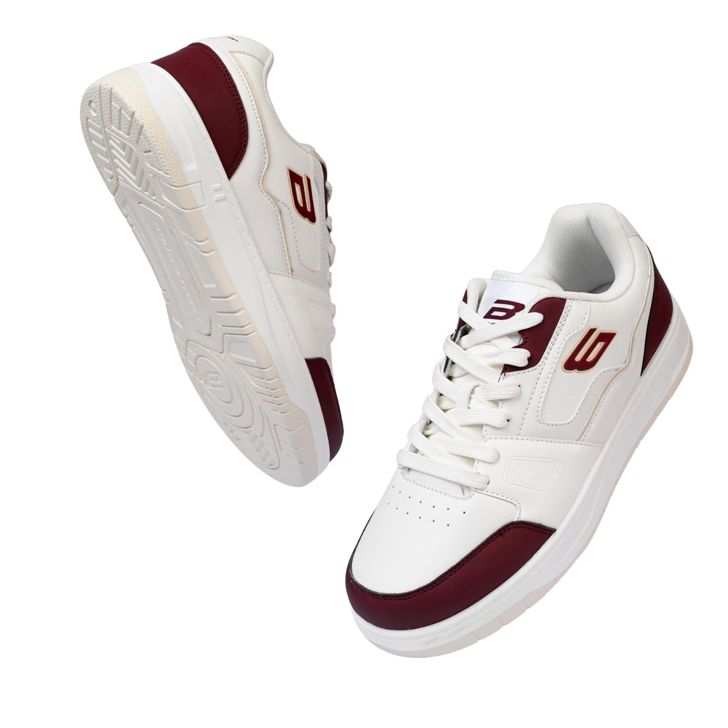 Bond Street Men's White & Beige PU Casual Sneakers | Stylish Lace-Up Shoes for Men | Lightweight Footwear | Comfortable & Durable PVC Sole Sneakers