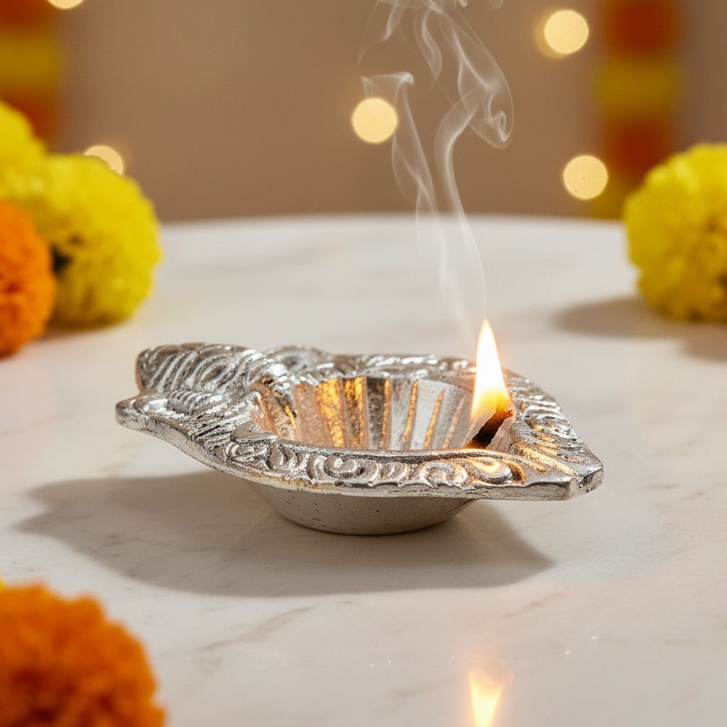 Aluminium Shankh Shape Deepak Oil Lamp for Religious Pooja Decor, Height : 0.5 Inch (ASMAS268 C)