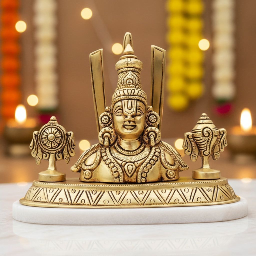 Traditional Brass Tirupati Balaji Home Temple Idol, Height : 5.5 Inch (BSMAS1420 A)