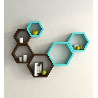 Onlinecrafts Wooden Wall Shelf Wooden Wall Shelf (Number Of Shelves - 6, Brown, Green)