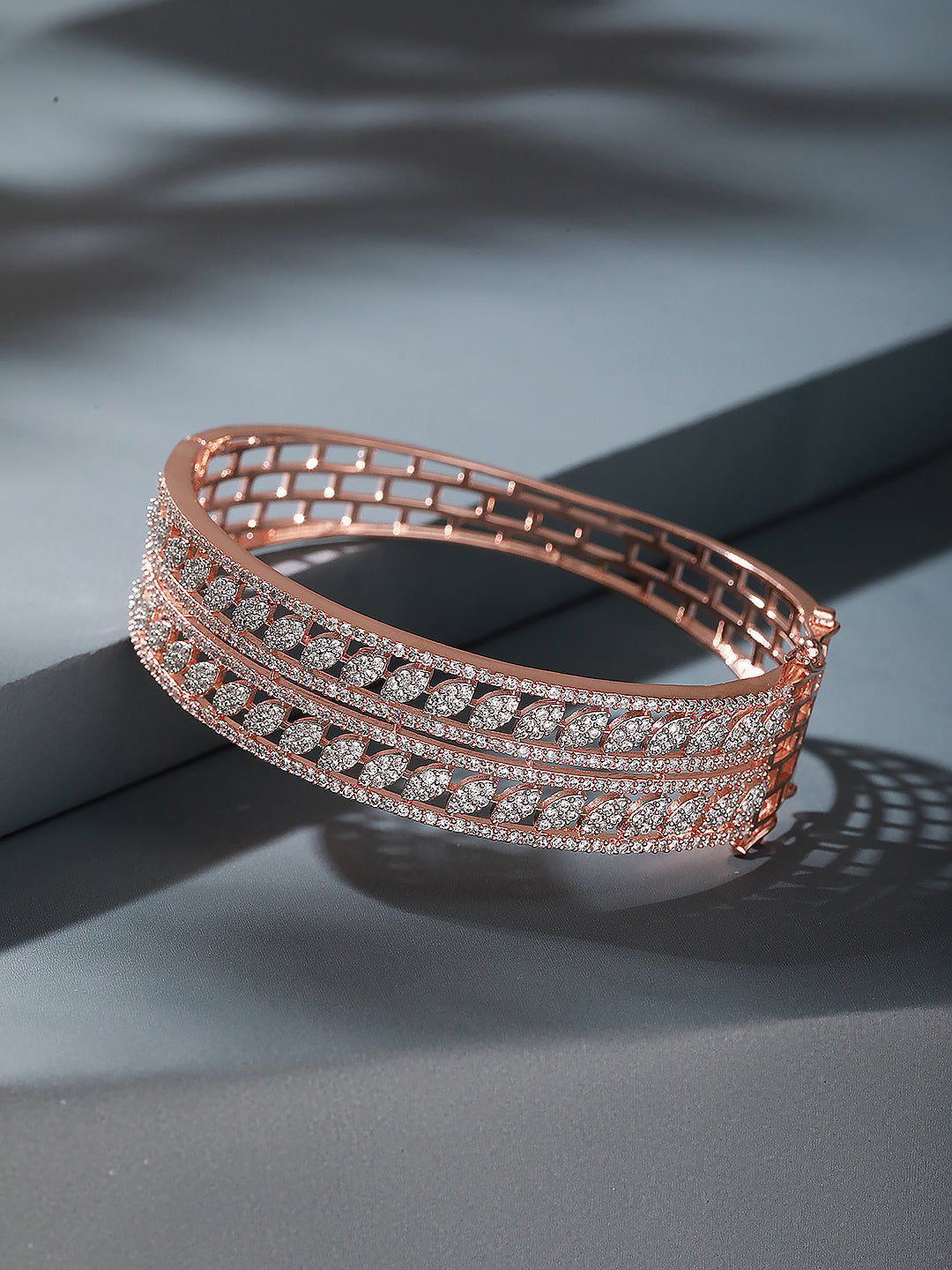Rose Gold Plated White AD Zirconia Statement Bridal Bangle Bracelet
