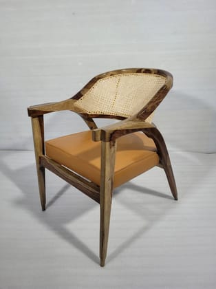 Sahaj Hast Wooden Rattan Wicker Cane Upholstered Armchair with Cushion