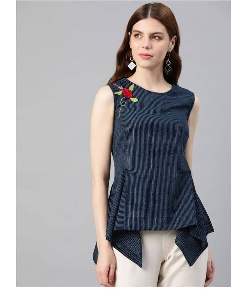 Yash Gallery Women's Cotton Asymmetrical Top ( Navy Blue )