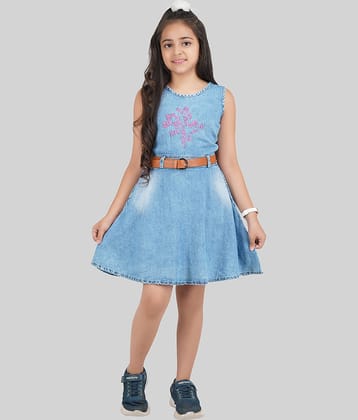 Being Naughty Denim Fit And Flare Dress For Girls ( Pack of 1 , Blue )
