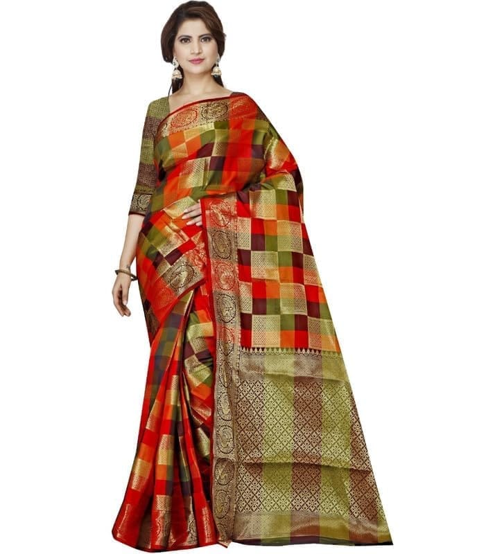 Women's Jacquard Woven Saree With Unstitched Blouse 5.5Mtr (Multicolor)-PID54650