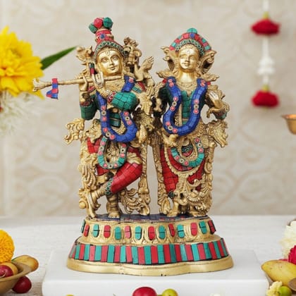 Brass Radha Krishna Idol With Base - Decorative Religious Showpiece, Height : 17 Inch (BSMAS939 B)