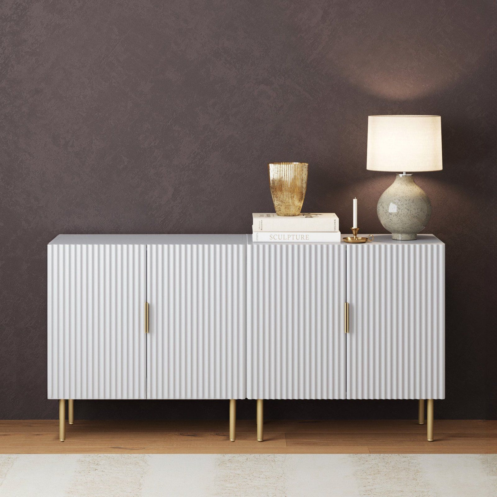 Fluted TV Console-Dual Cabinet Set