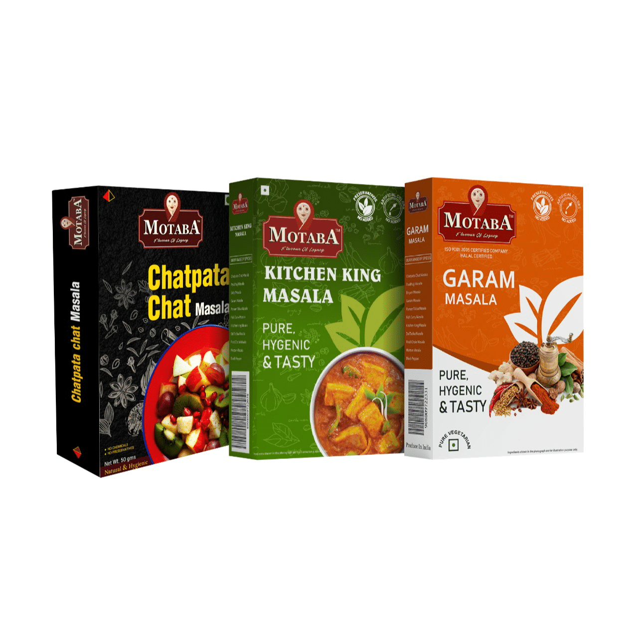 MOTABA Garam Masala, Kitchen King Masala & Chatpata Chat Masala, 100 gm Each - Pack of 3 - MOTABA Garam Masala, Kitchen King Masala & Chatpata Chat Masala, 100 gm Each - Pack of 3