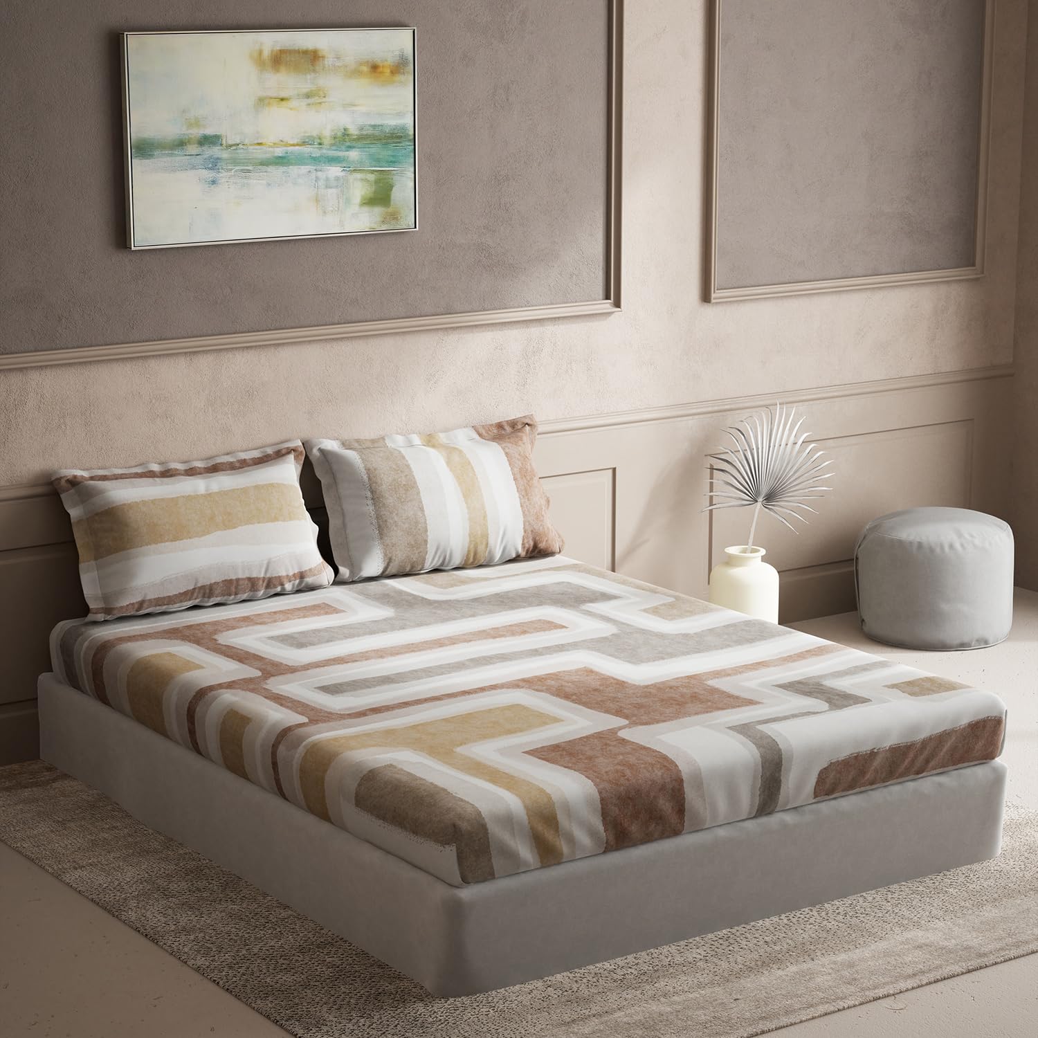 DDECOR - Souvenir Collection 100% Cotton Abstract Pattern 145TC Super King |274 CM X 274 CM| Brown