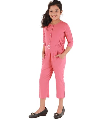 Kids Cave Girls Crepe Jumpsuit ( Pack of 1 , Orange )