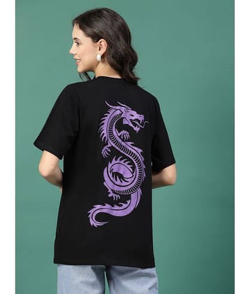 Rigo Women Cotton Printed Oversized Fit Round Neck T-Shirt ( Black )