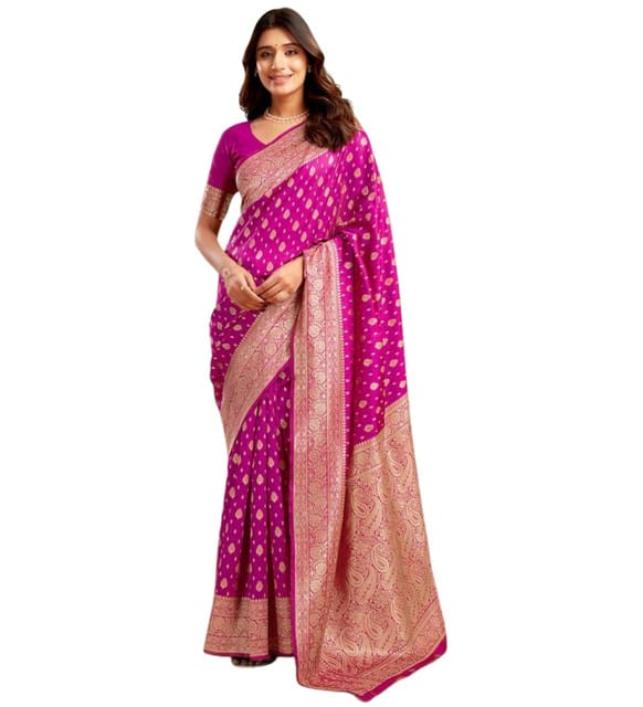 Generic Women's Jacquard Printed Saree with Unstitched Blouse Piece, Soft Lightweight 5.5 m Sari for Daily, Office and Wear (Pink, Design 67640)