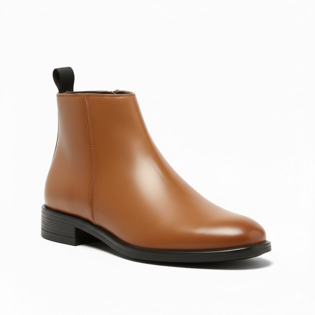 WUGO Premium Tan Chelsea Chain Boots for Men | Modern Slip-On Ankle Boots for Casual & Office Use