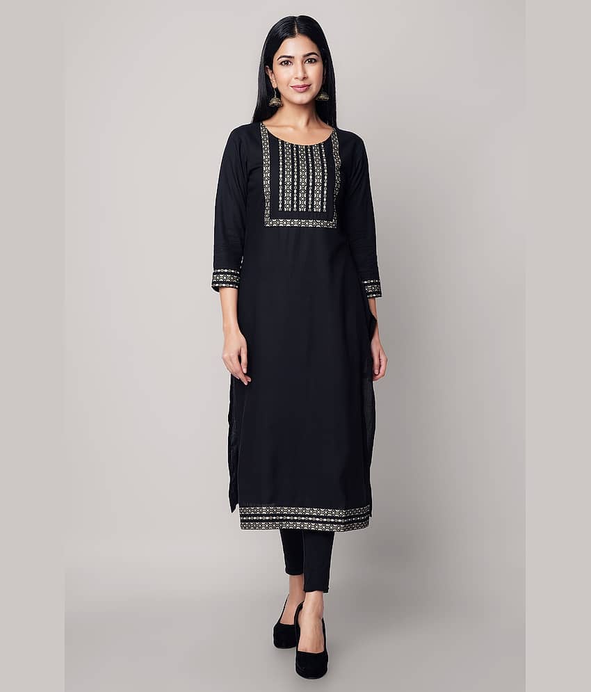 GOD BLESS - Black Rayon Women's Straight Kurti ( Pack of 1 )