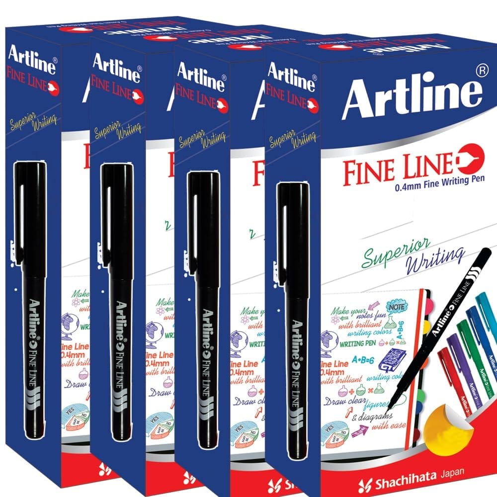 Artline Fine Line Pen Pack of 10 (BLACK) of Box 4 | For Superior Writing by Artists, Designers, and Students