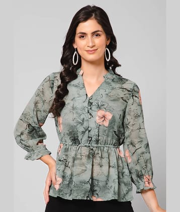 Purys Women's Georgette Peplum Top ( Green )