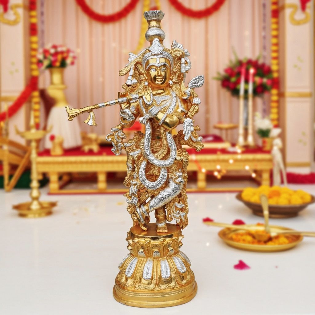 Brass Showpiece Krishna In Two Tone Finish Statue (BSMAS473 A)