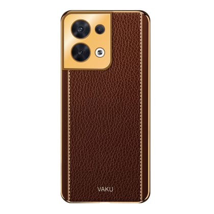 Vaku Luxos Luxemberg Back Cover Case for Oppo Reno 8 5G with Leather Pattern Design Gold Electroplated Soft TPU Cover Shockproof Protective Case - Brown Vaku Luxos Luxemberg Back Cover Case for Oppo Reno 8 5G with Leather Pattern Design Gold Electroplated Soft TPU Cover Shockproof Protective Case - Brown