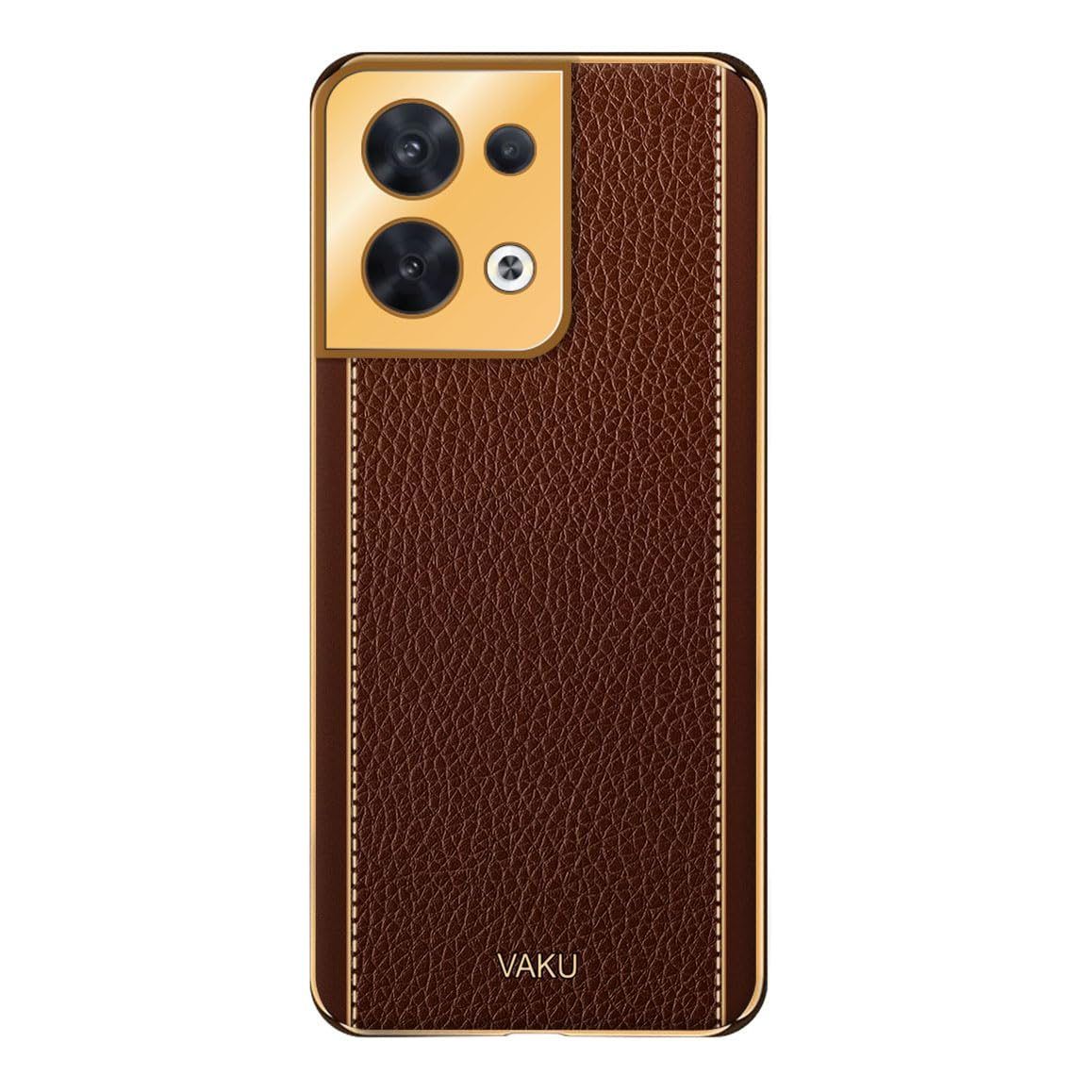 Vaku Luxos Luxemberg Back Cover Case for Oppo Reno 8 5G with Leather Pattern Design Gold Electroplated Soft TPU Cover Shockproof Protective Case - Brown