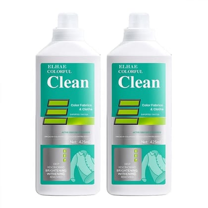 ELHAE Colorful Clean Liquid Detergent for Color Fabrics | 8-in-1 Deep Clean Power | Brightening & Stain Removal Formula | Gentle on Clothes | Pack of 2 (425ml Each)
