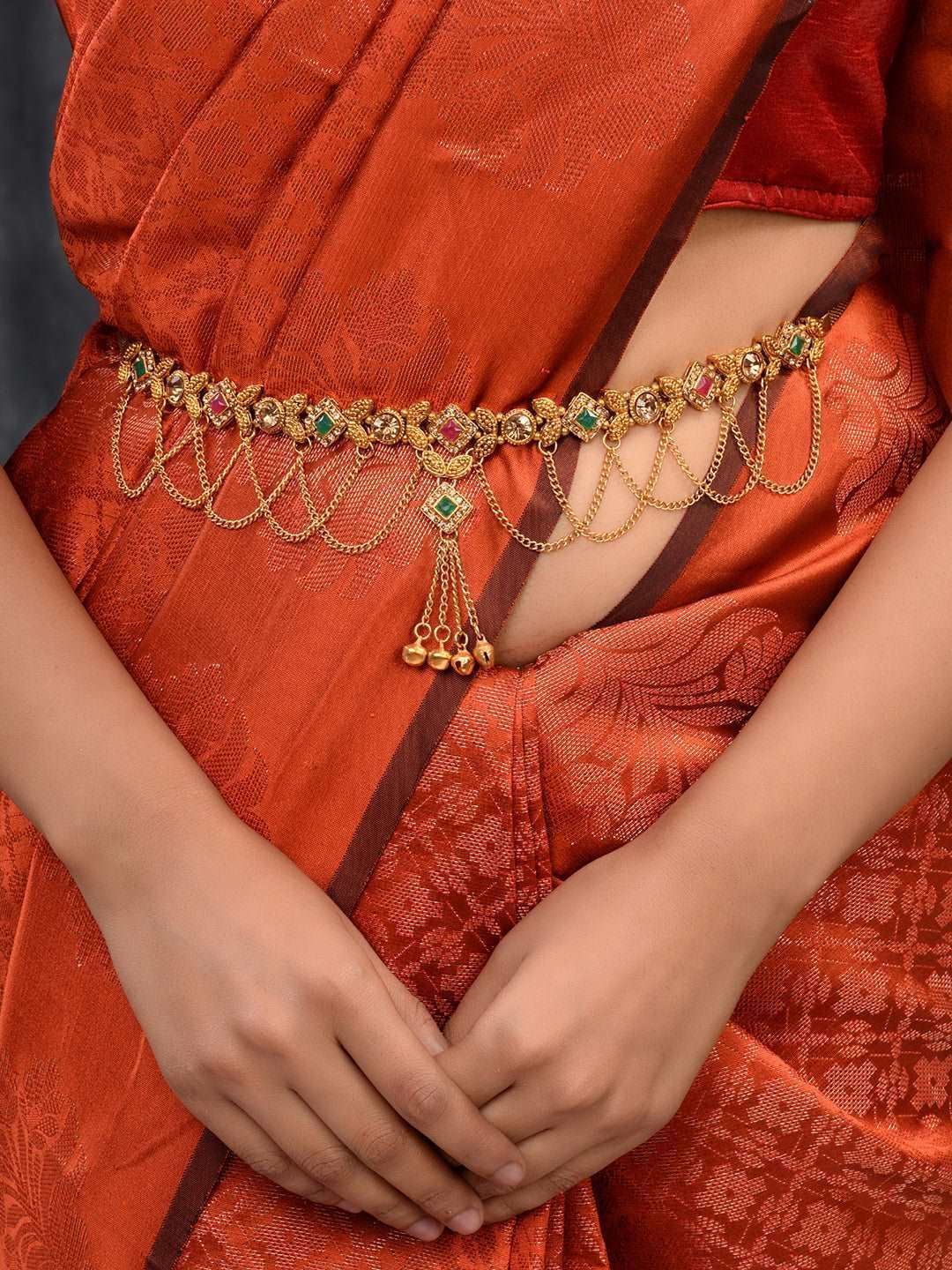 Gold Plated Muilticolour AD studded & Beaded Kamarbandh