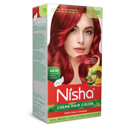 Nisha Creme Hair Color Flame Red 150g, Permanent Hair Colour with Natural Henna Extracts, 100% Grey Coverage