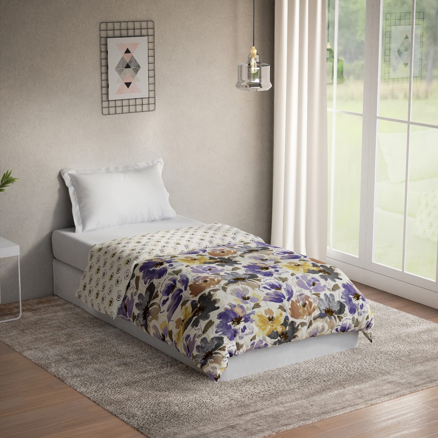 DDECOR - Optima Collection 100% Cotton Floral Pattern 136TC Single Quilt|152 CM X 229 CM| - Purple