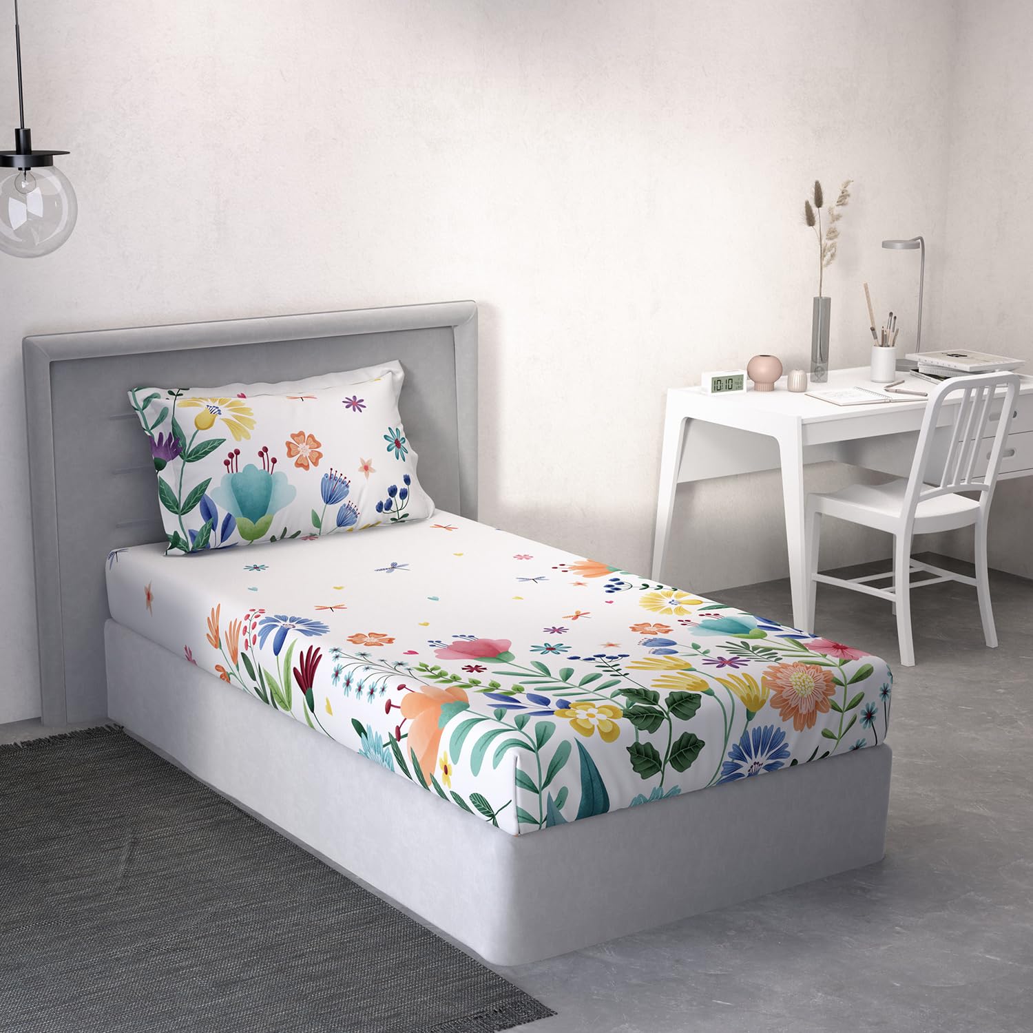 DDECOR - Little Brats Collection 100% Cotton Conversational Pattern 145TC Single Bedsheet|152 CM X 224 CM| - White