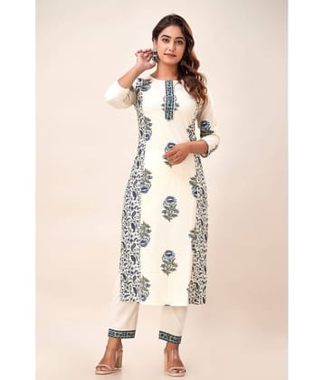 NeshamaKurti Cotton Printed Straight Women's Kurti - White ( Pack of 1 )