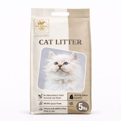 Pet N Roots Cat Litter - Brown Litter | 3× Absorbent | 99.9% Dust Free | Strong Odour Control | Chemical & Additive Free | Includes FREE Flea & Tick Defence Powder (100g) + Biodegradable Poo Bags | 5 kg