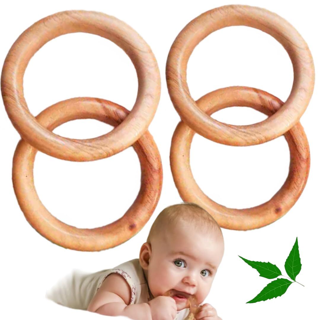 Pure Neem Wood Teether Rings � Pack of 4 | Natural, Safe & Baby-Friendly