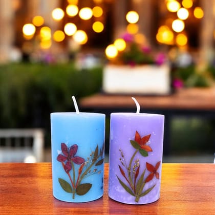Vanilla and Lavender Scented Eco-friendly Soy Wax Pillar Candles-Set of 2 - Lotus