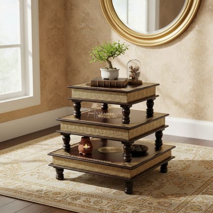Indian Wooden Chowki Table-Pooja Bajot Table setof3