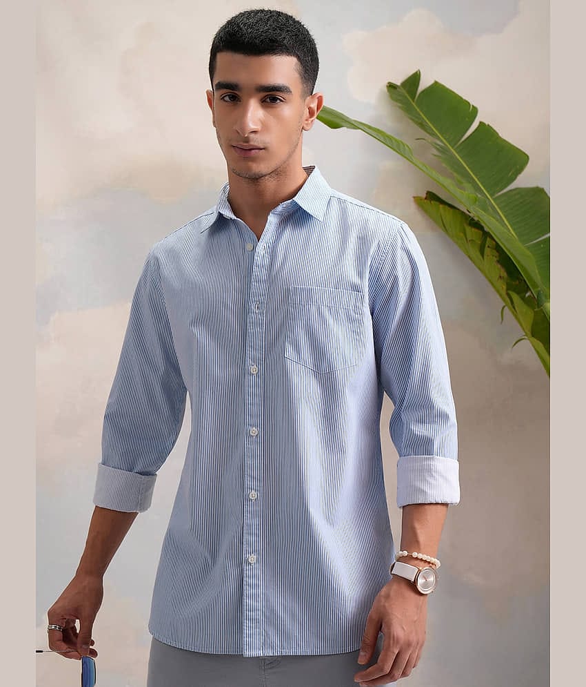 Highlander 100% Cotton Slim Fit Printed Full Sleeves Men's Casual Shirt - Blue ( Pack of 1 )