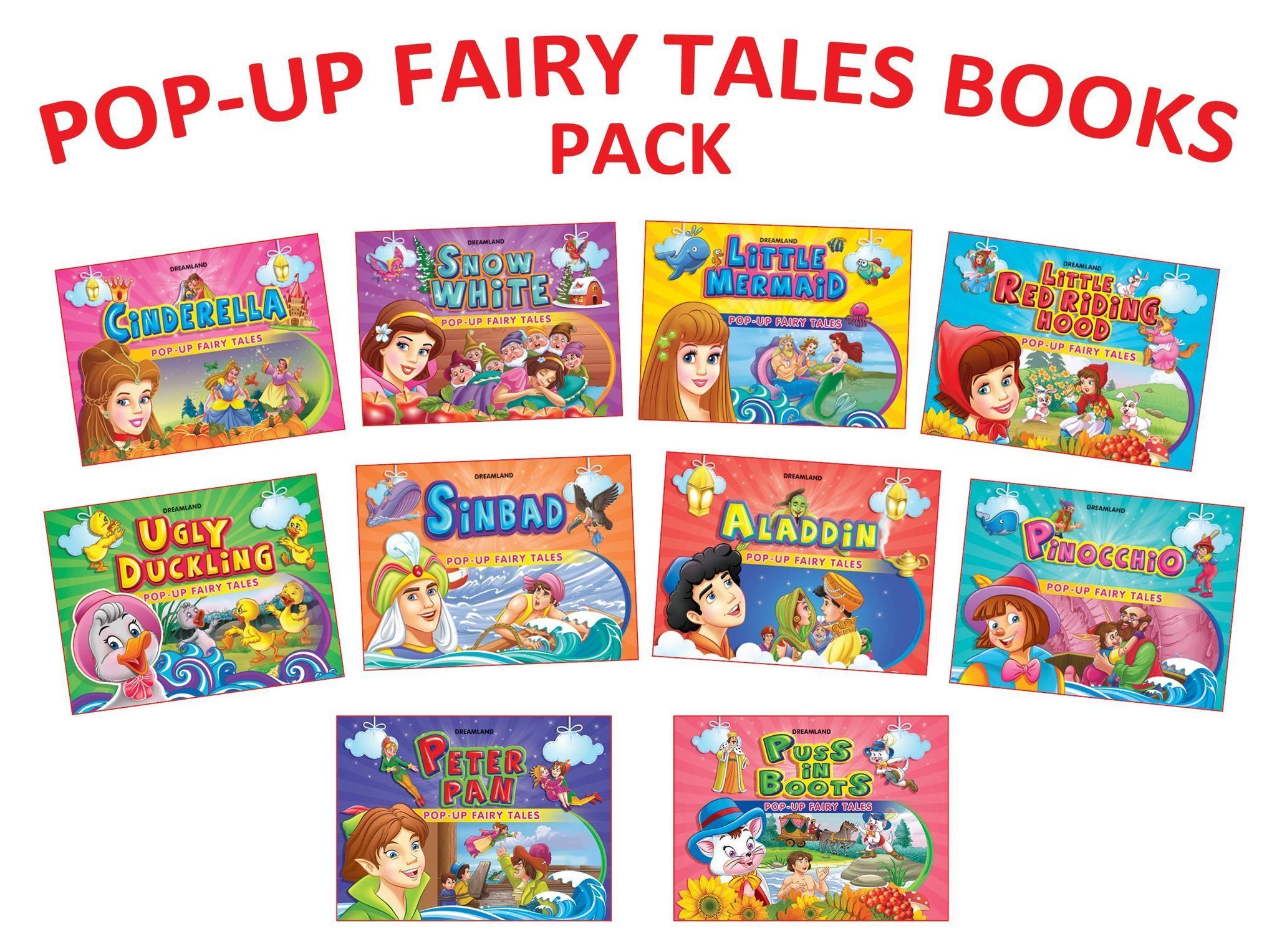 Pop Up Fairy Tales 10 Books Pack for Children Age 3 - 7 Years - Cindrella, Snow White, Little Mermaid, Little Red Riding Hood, Ugly Duckling, Sinbad, Aladdin, [Paperback] Dreamland Publications