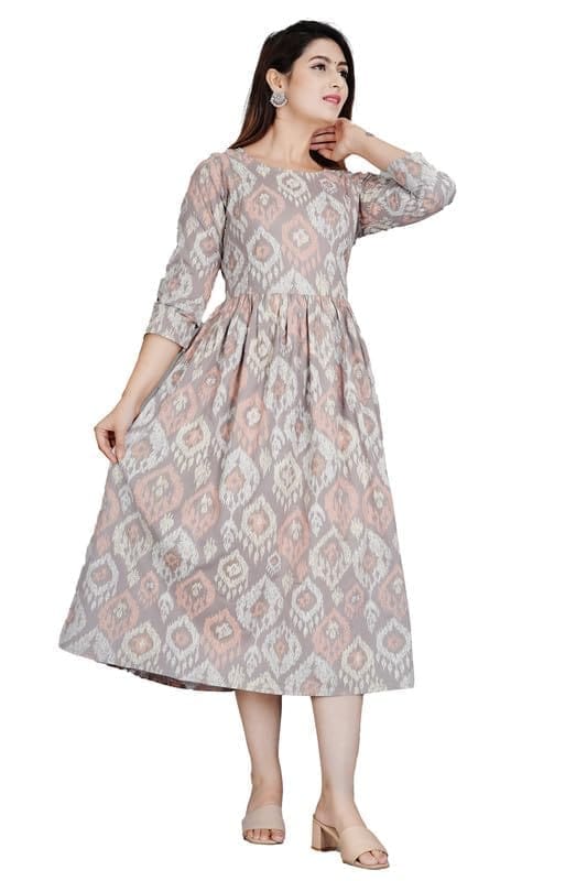 Women's Casual 3/4 Sleeve Printed Viscose Maternity Feeding Kurti (Grey, XL)-PID47188