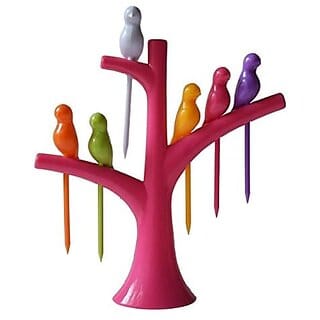 Birdie Plastic Fruit Fork Set with Stand 6-Pieces Multicolour Birdie Plastic Fruit Fork Set with Stand 6-Pieces Multicolour