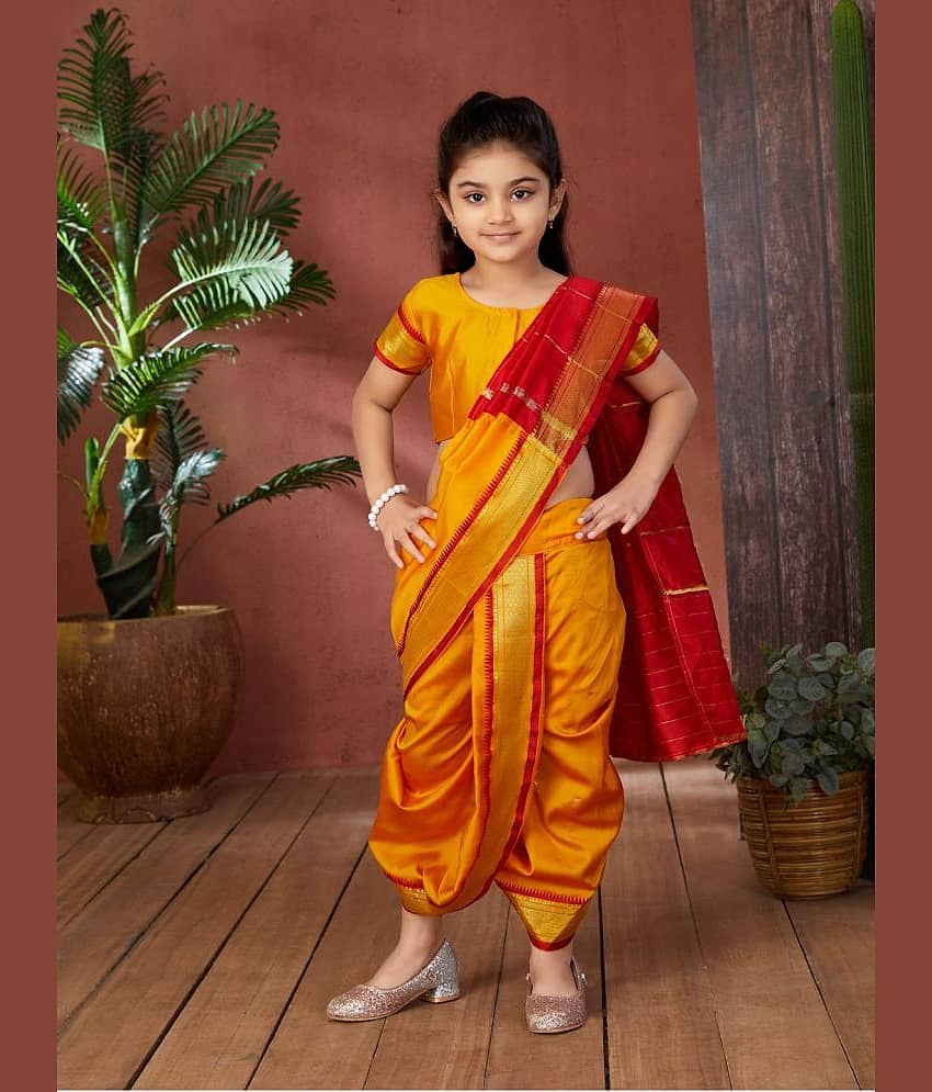 Aarika Silk Saree For Girls ( Yellow , Pack of 1 )