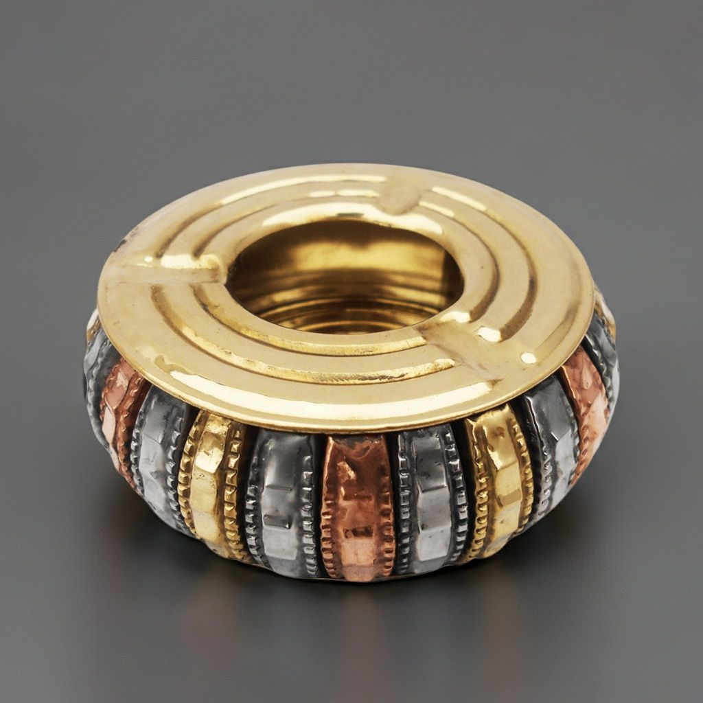 Brass Decorative Ashtray | Classic Table Accessory, Height : 1.5 Inch (ZMAS337 C)