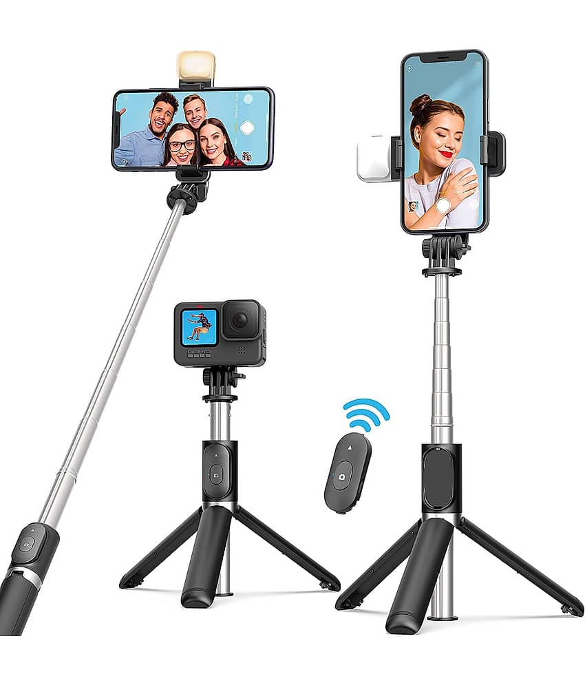 Hybite Selfie Stick with Light, Selfie Stick with Reinforced Tri pod Stand,112cm Long Extendable Selfie Sticks Tri pod Dual LED
