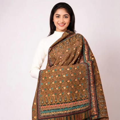 Brown Cotton Floral Paisley Shawl For Women