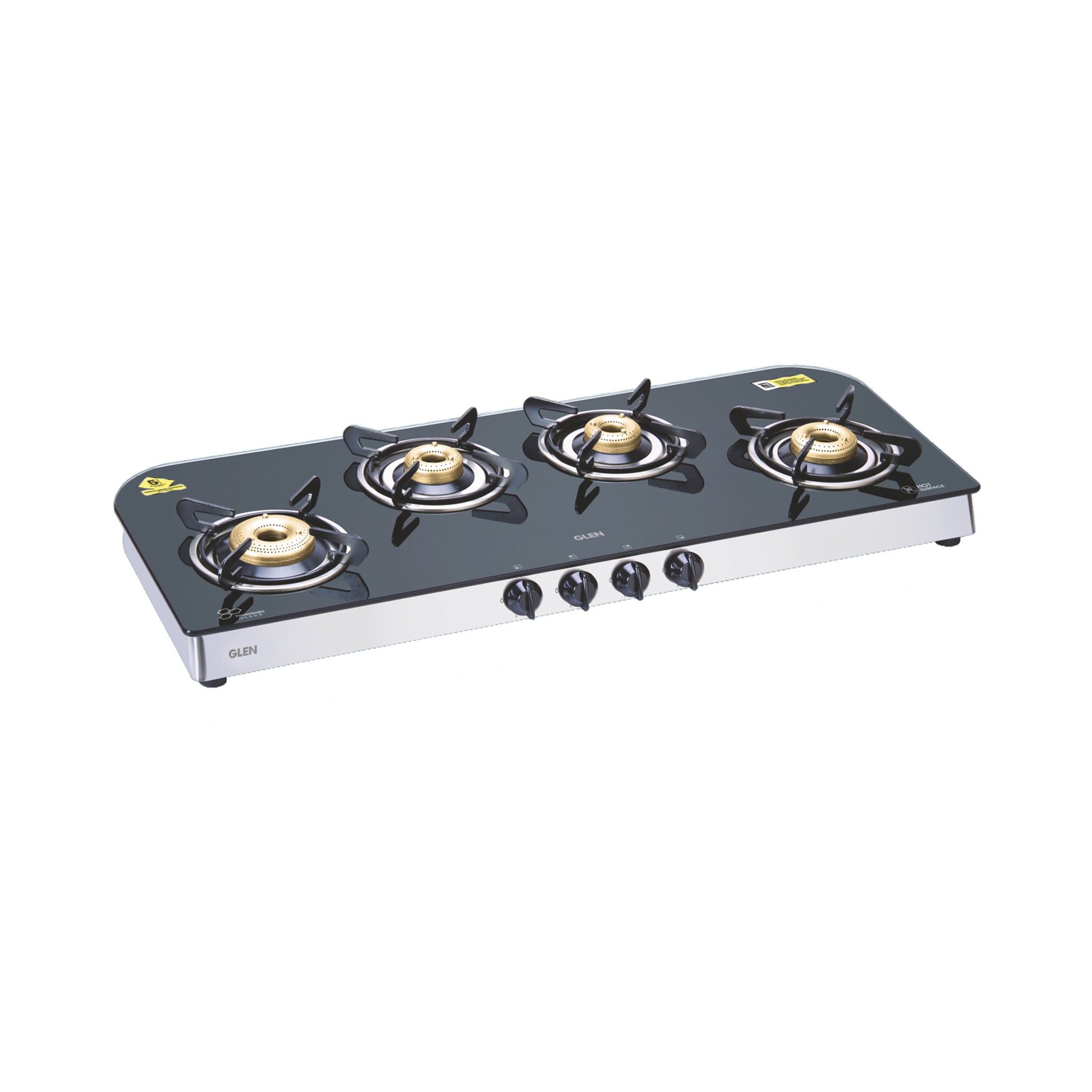 4 Burner Glass Gas Stove Extra Wide 1 High Flame 3 Forged Brass Burner (CT1049GTFB)