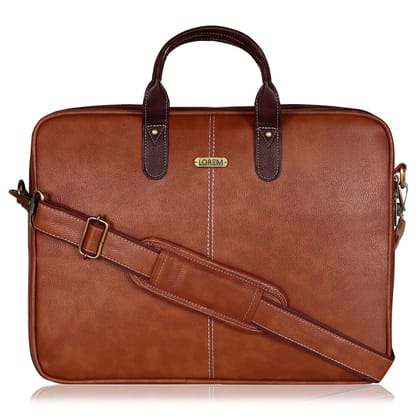 LOREM Tan Color faux leather 10L Laptop Messenger Bag For Men & Women New BG69
