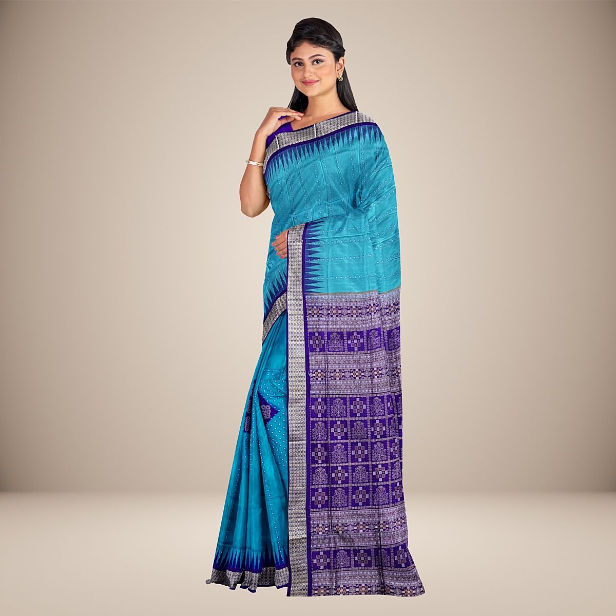 Mini Buti Temple Border Bomkai Silk Saree