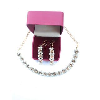 Necklace with Earing Stug With American Diamond Gold Plated For Women GIrl For Party Marriage And Function