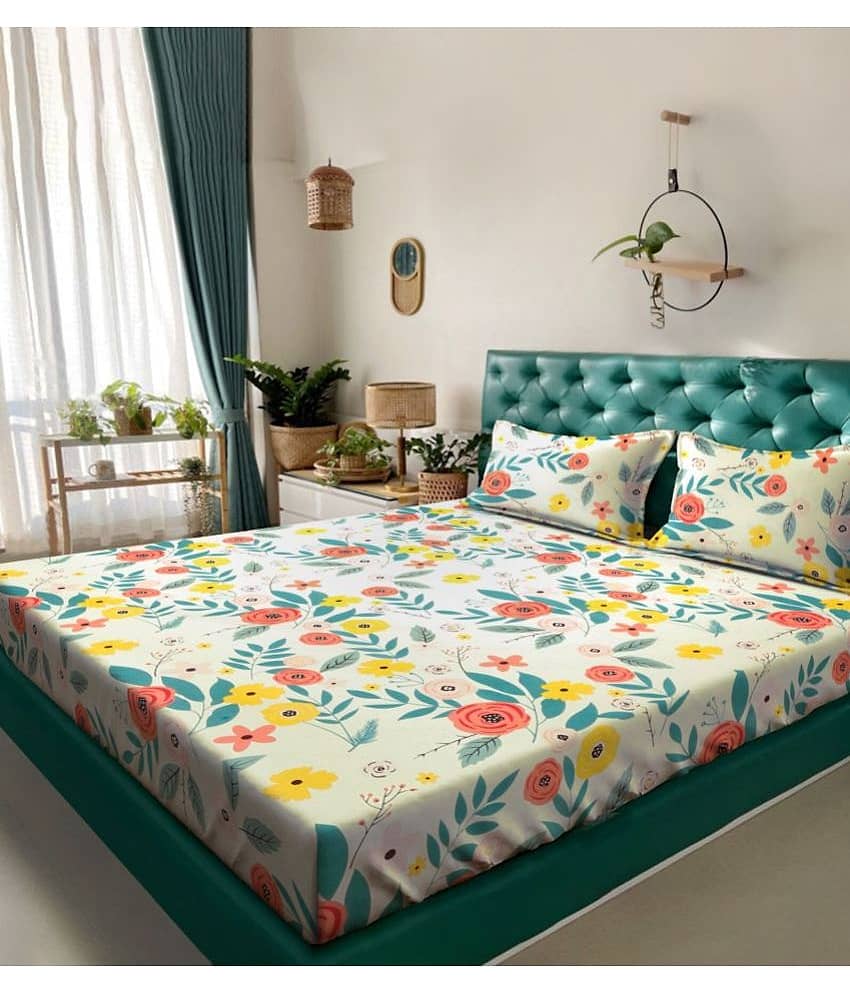 Klotthe Poly Cotton 1 Double King Bedsheet with 2 Pillow Covers ( White )